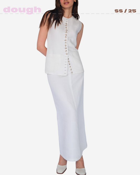 White Buttoned Linen Set